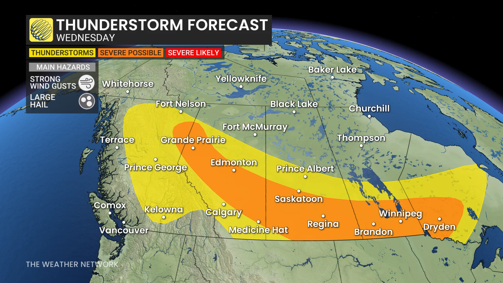 Prairies storm risk map Wednesday
