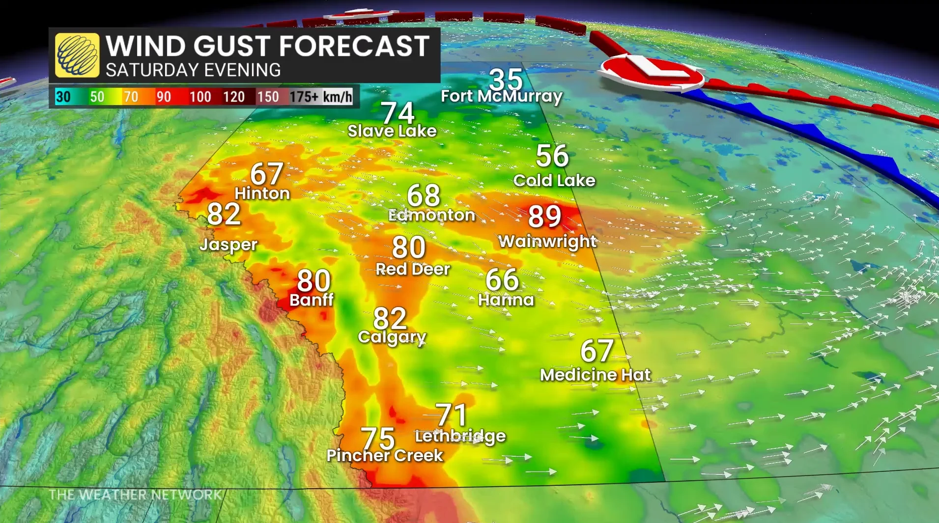 Alberta, Wind, Cold, Fall, Winter, Gusts, Windy, October 16, 2026. (The Weather Network)