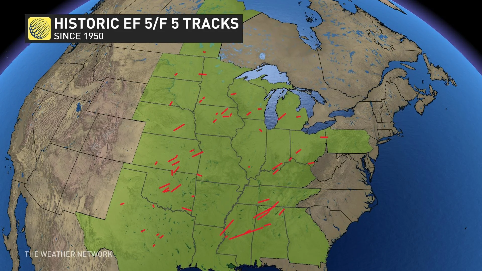 Historic F5 EF5 tornado tracks since 1950