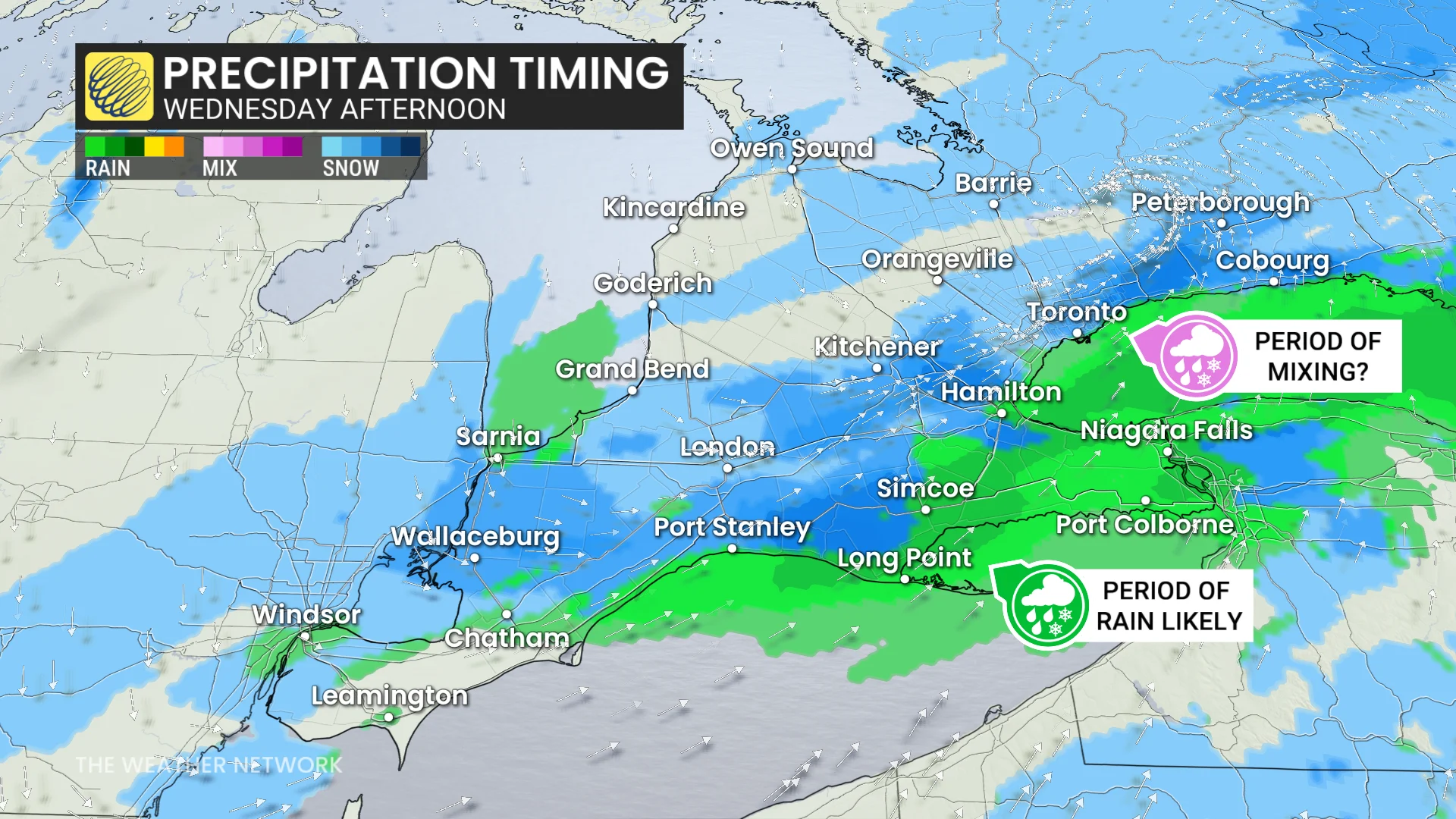 Ontario precipitation timing Wednesday afternoon
