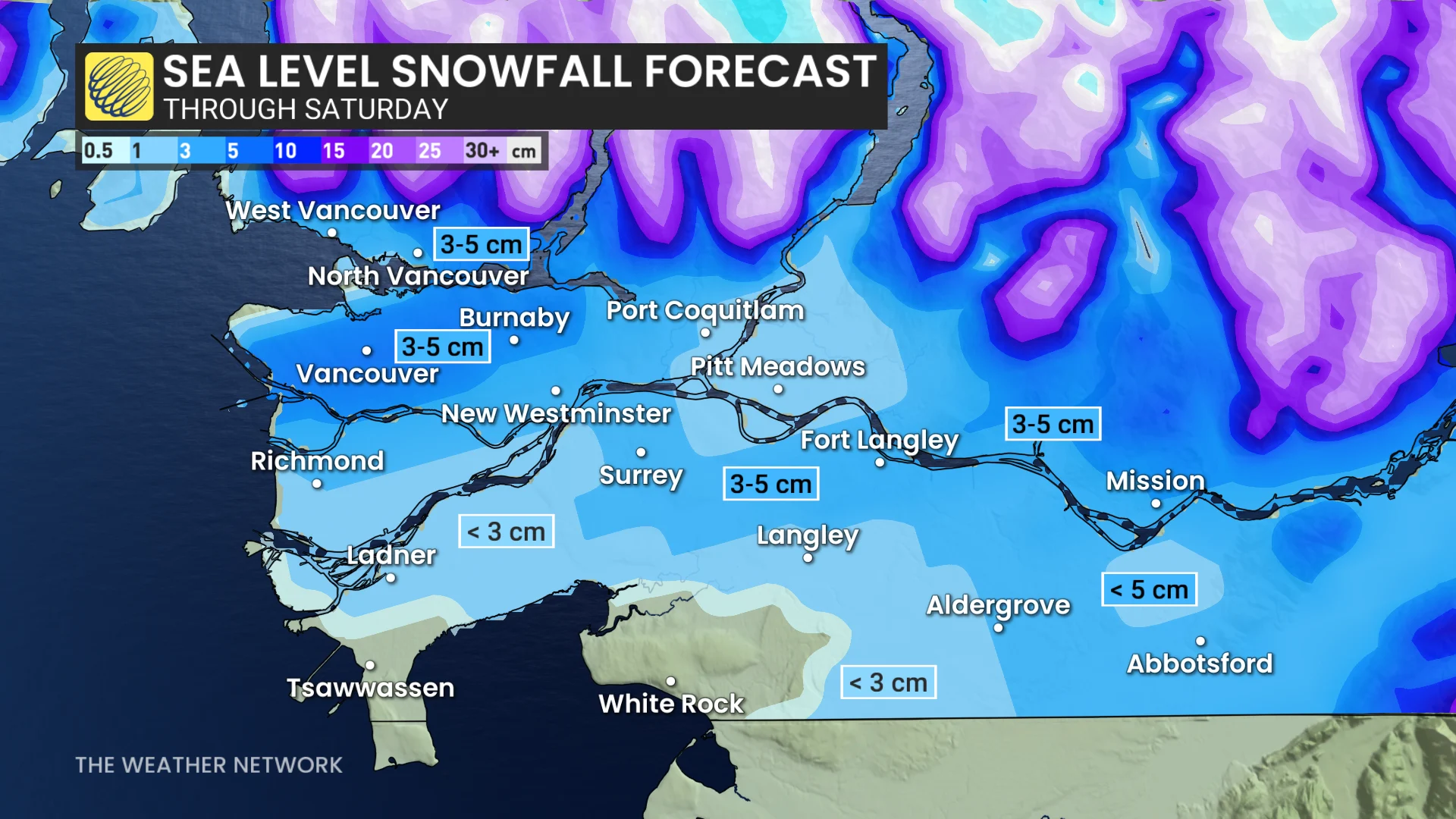 Baron - BC sea level snow forecast through Saturday - Jan31