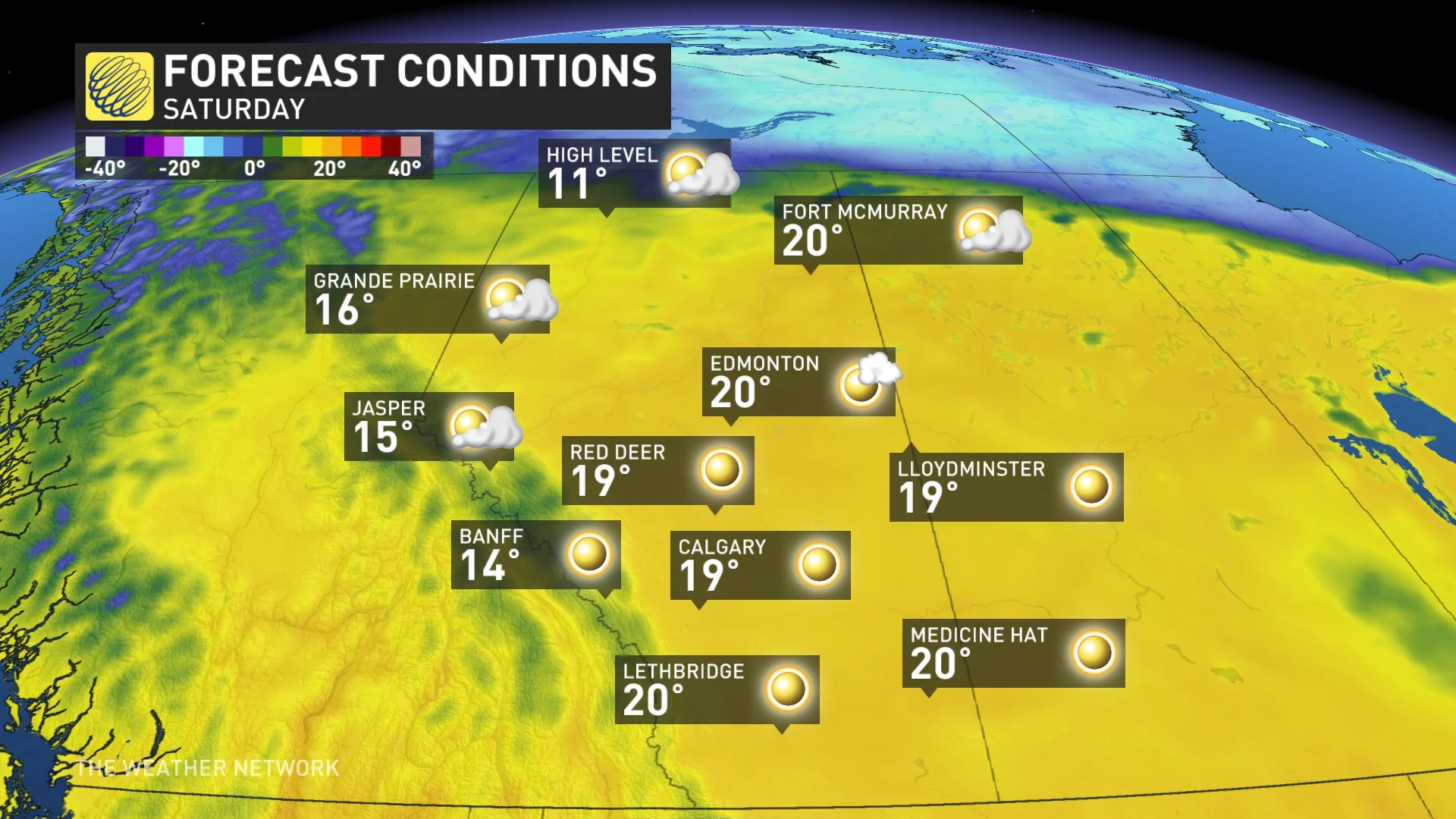 Alberta Saturday forecast conditions and temperatures