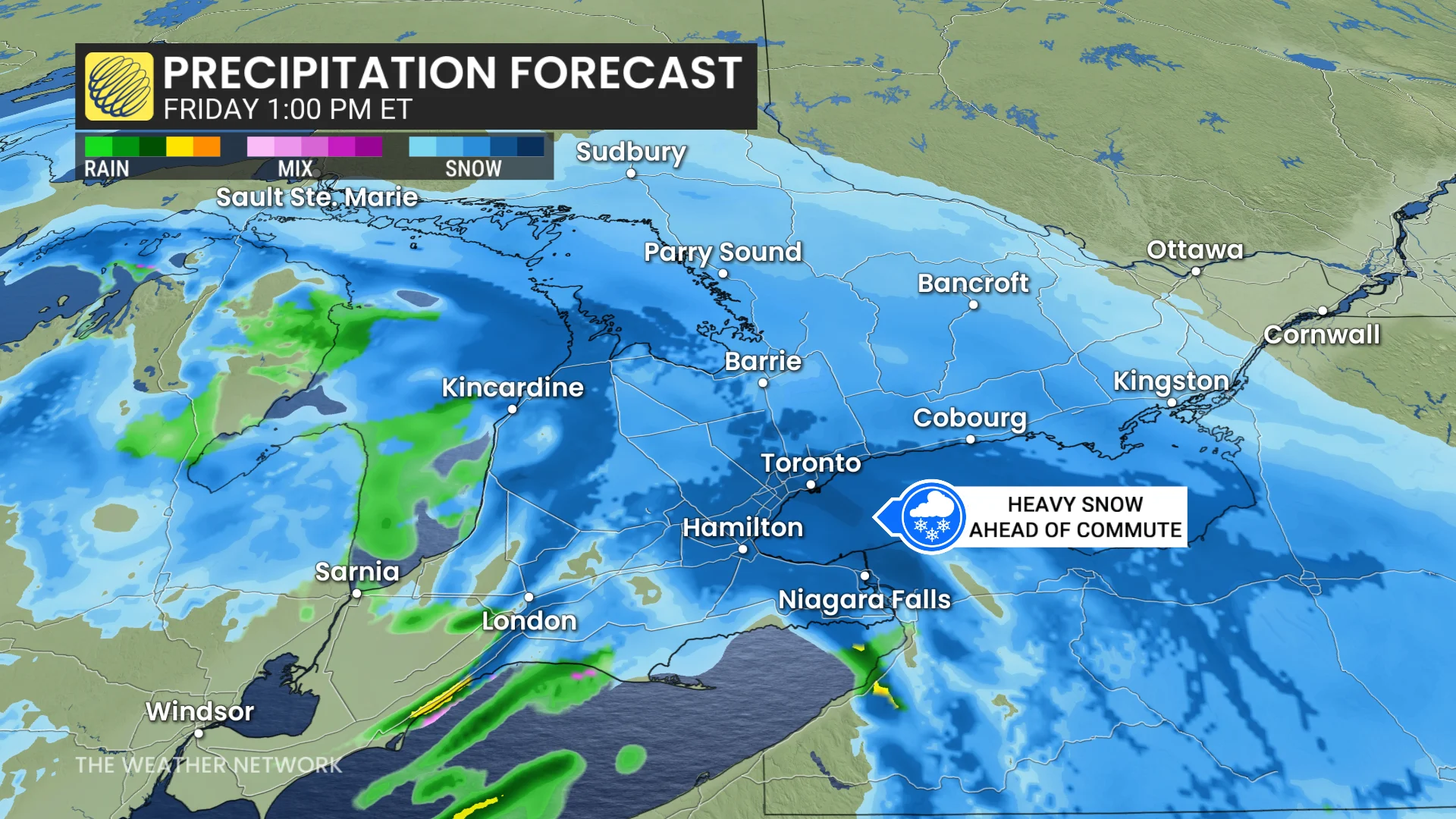 Ontario precipitation forecast Friday 1pm