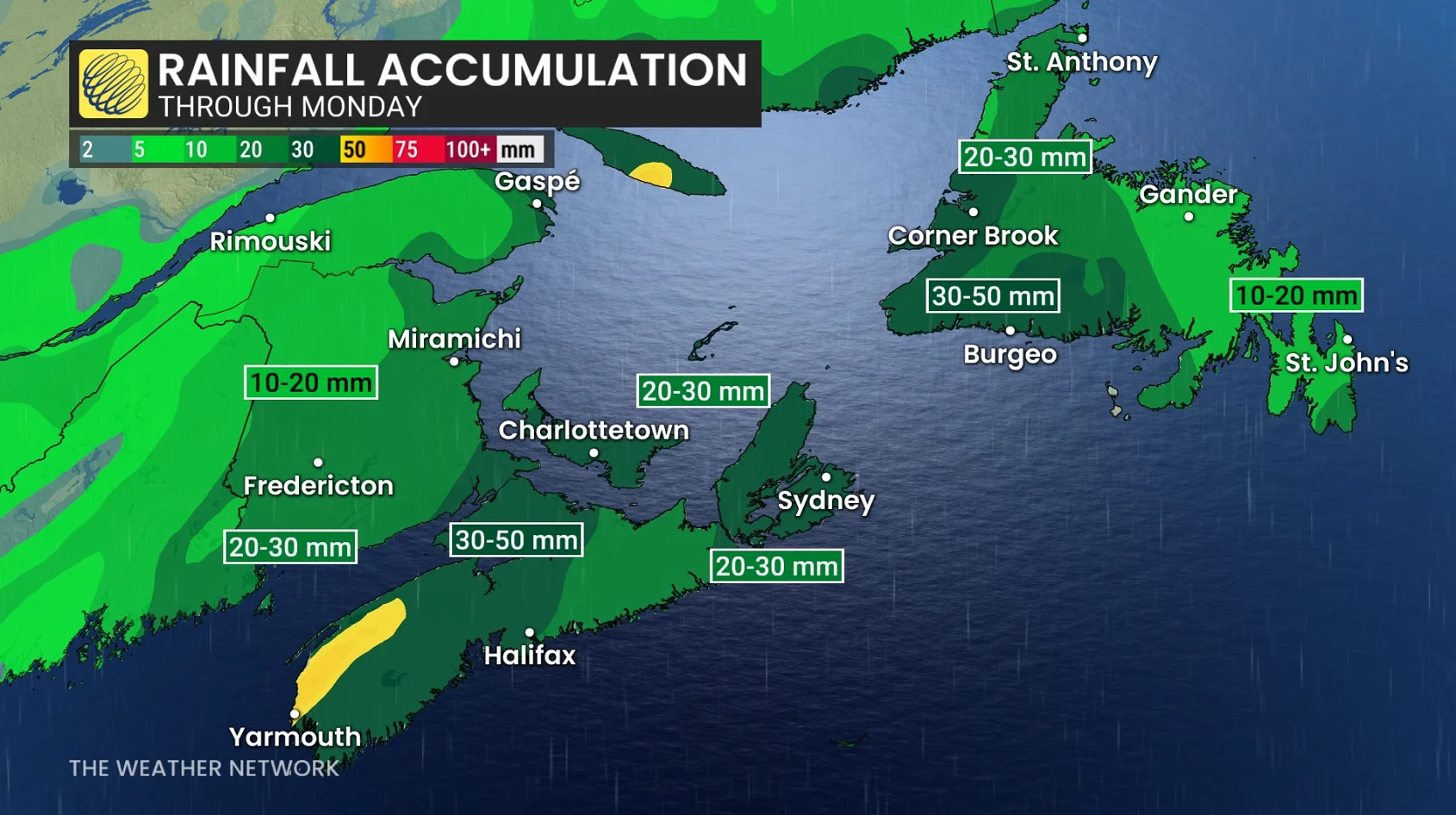 Atlantic Canada forecast nor'easter rain totals - May 2, 2026