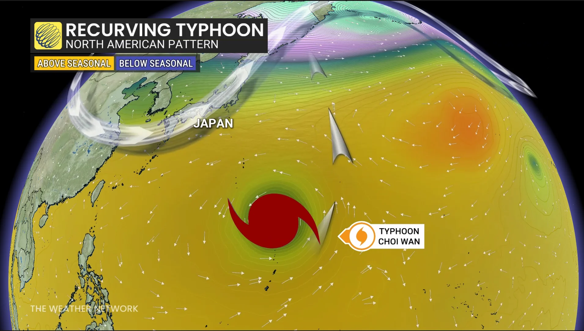 Recurving typhoon North America pattern