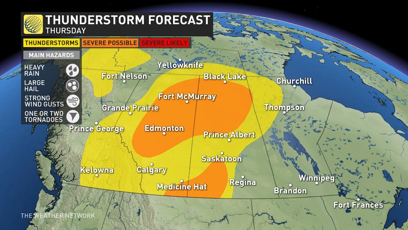 Prairies Thursday storm risk map July 25 2024
