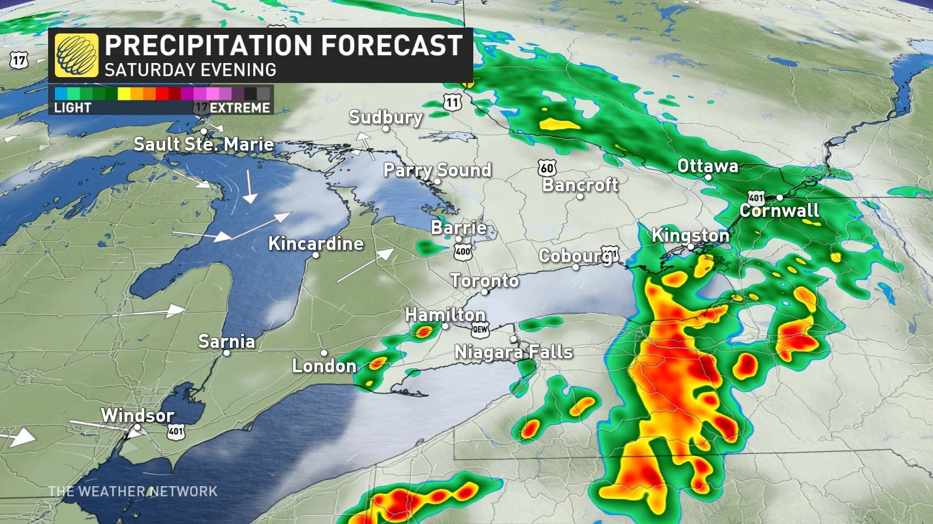 Ontario precipitation timing Saturday evening_May 25