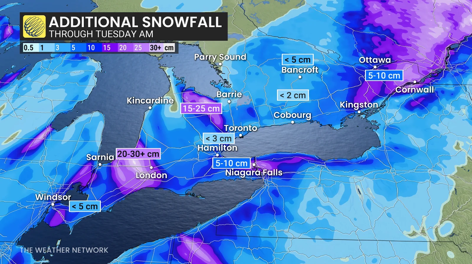 Southern Ontario Snow Squall Forecast Monday Tuesday