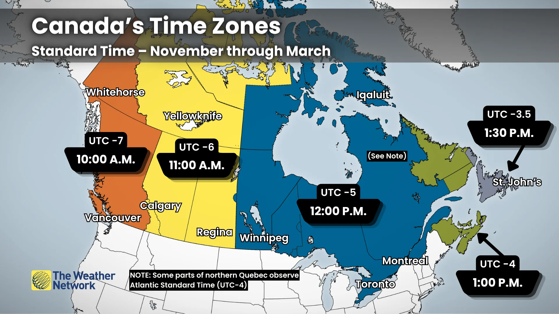 Canada Time Zones Winter Standard Time