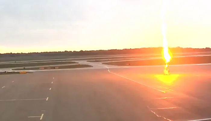 Lightning strike punches hole in runway