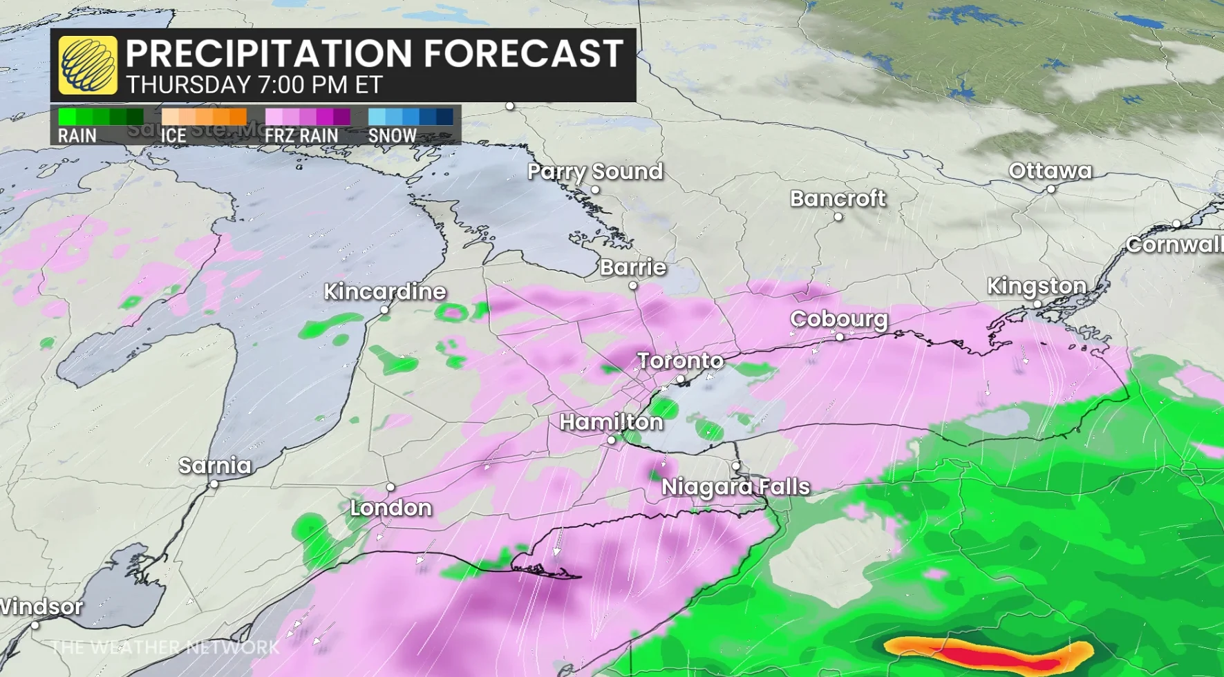 Southern Ontario Thursday evening forecast freezing rain - March 5, 2026