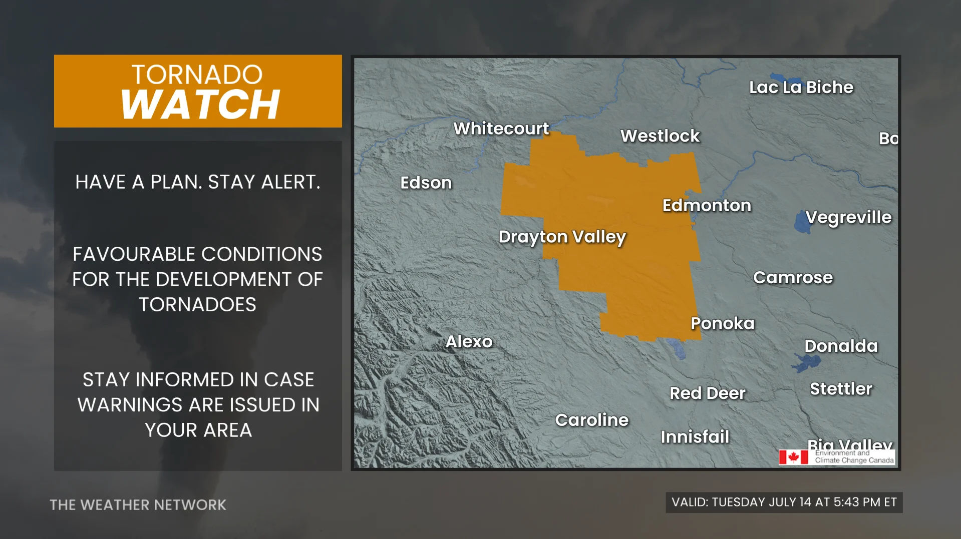 Alberta tornado watch July 14