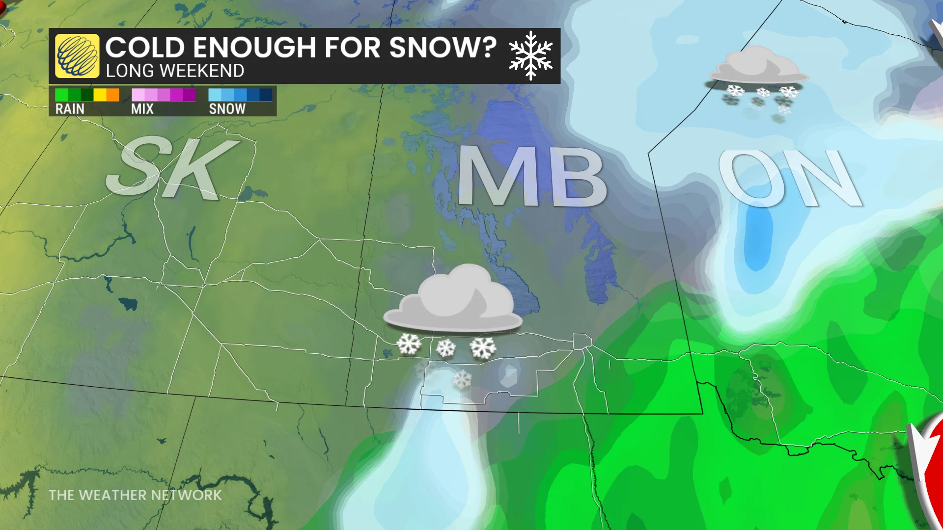 Saskatchewan-Manitoba snow potential long weekend