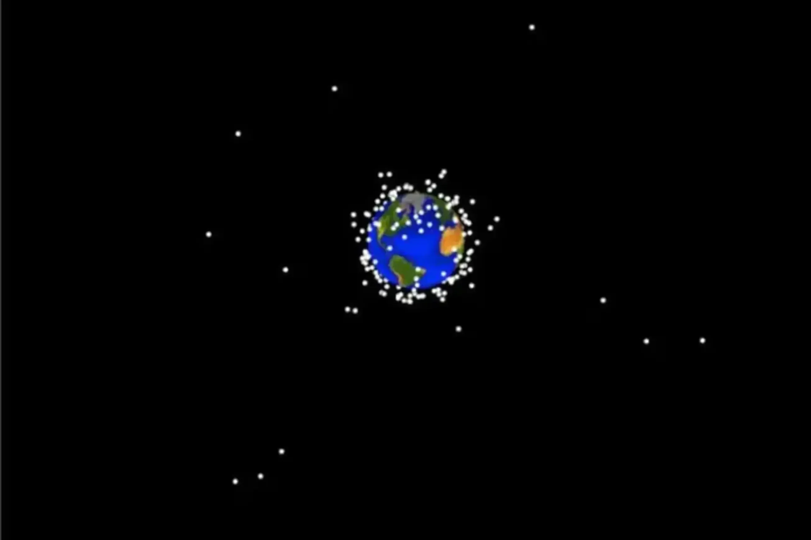 Représentation des satellites et débris en 1965