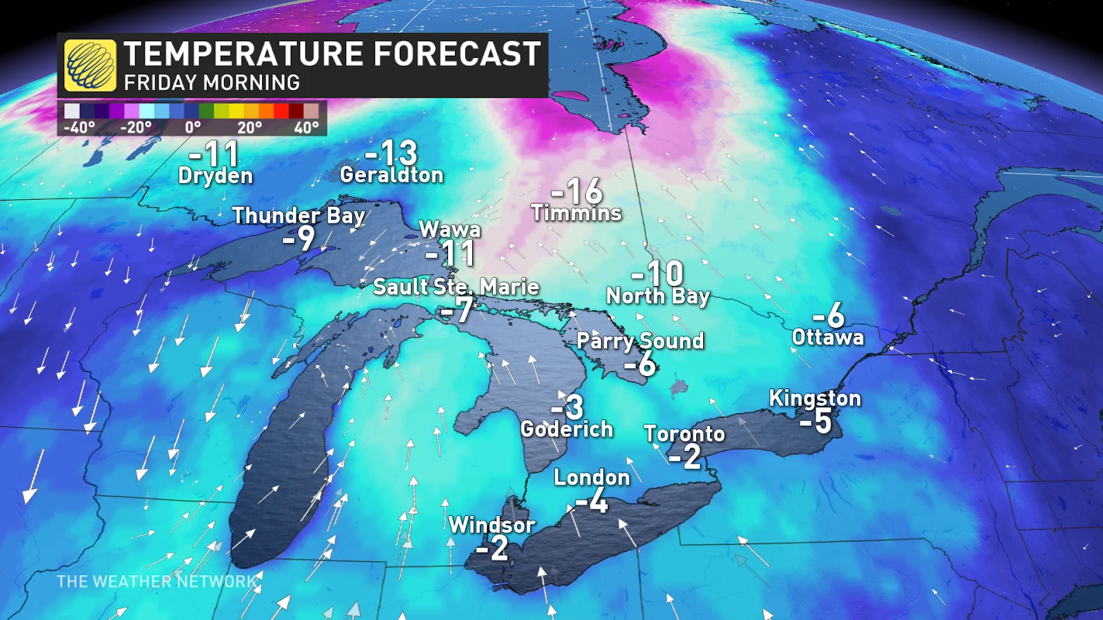 Ontario temperatures Friday morning
