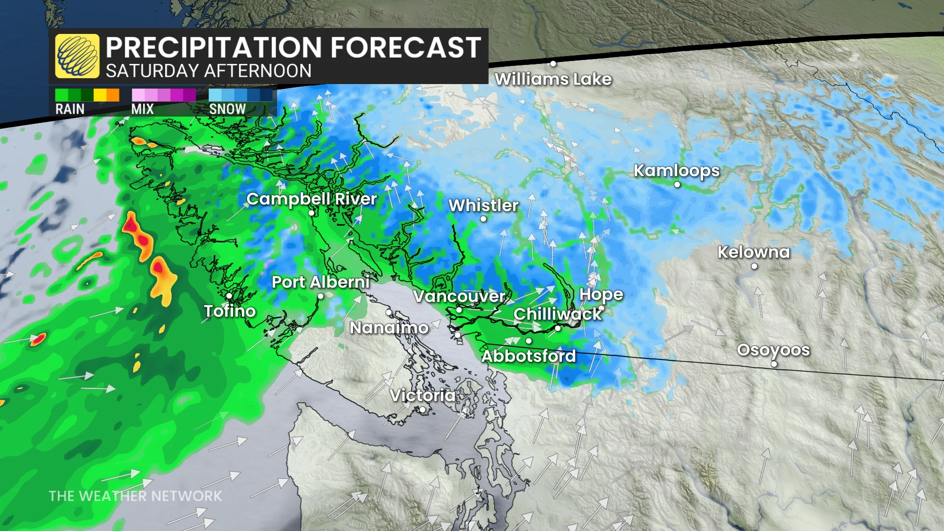 Southern B.C. Saturday afternoon forecast rain and alpine snow - Oct. 23, 2026