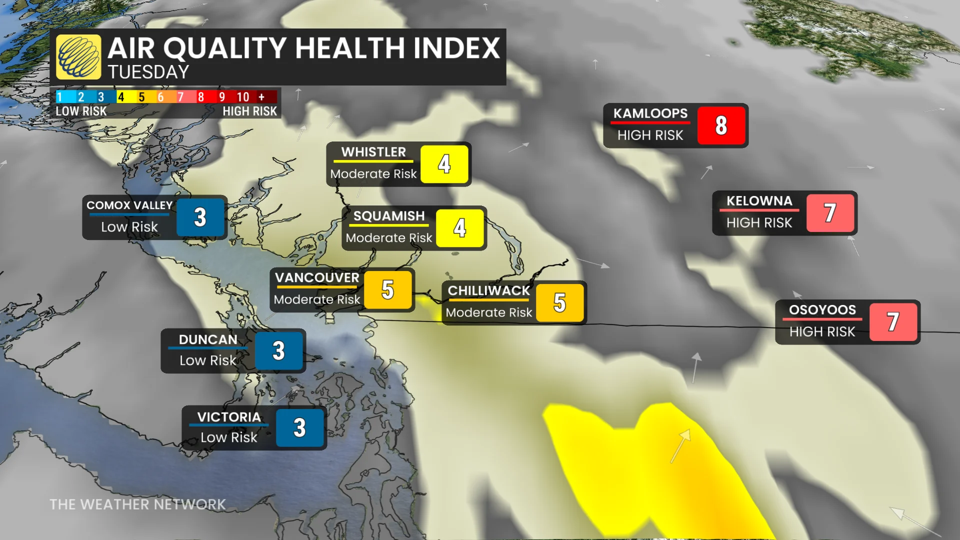 Air Quality Index British Columbia August 25th