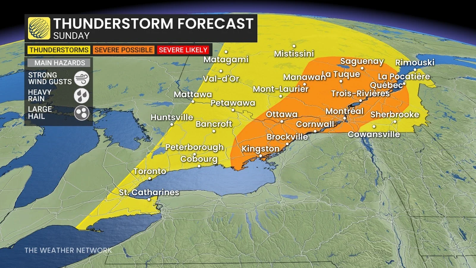 Ontario/Quebec Sunday severe storm risk map - July 12, 2025