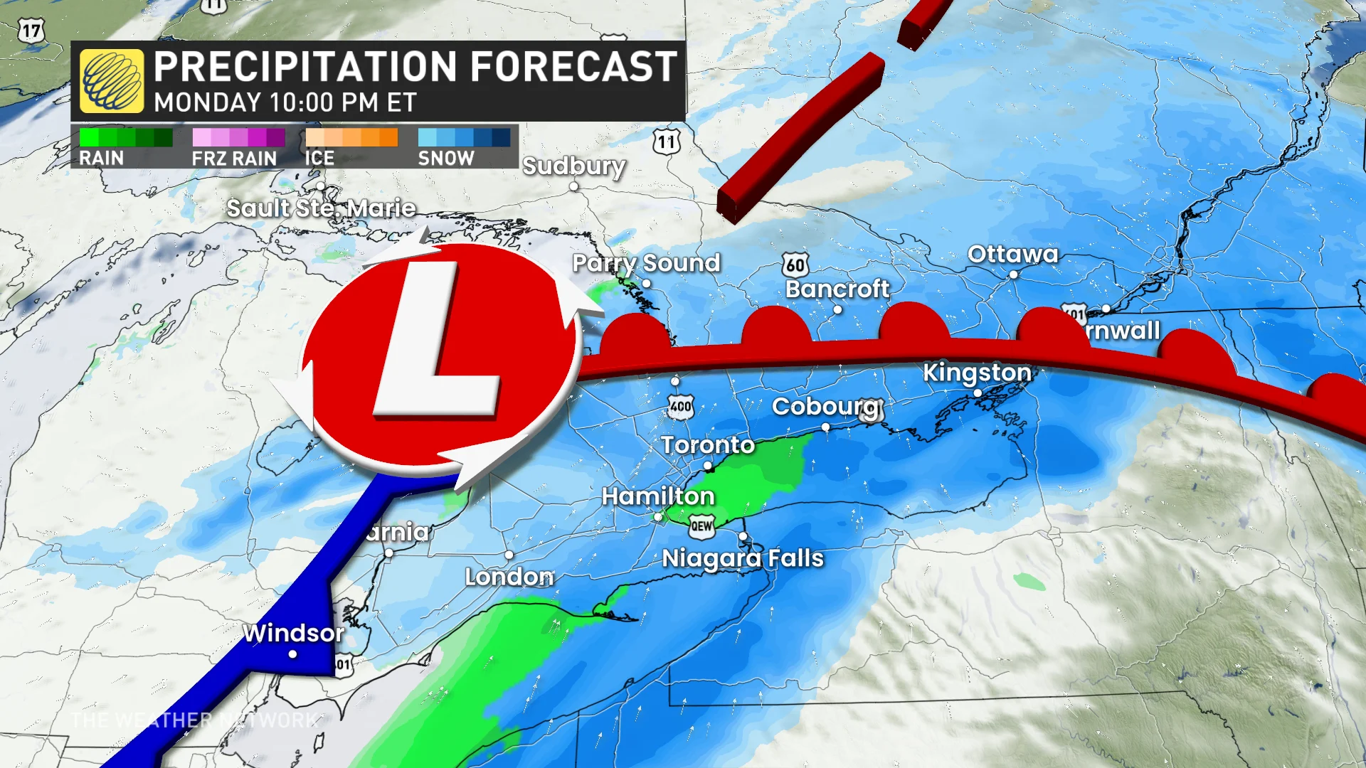 Monday overnight Ontario precipitation timing_Dec. 23, 2024