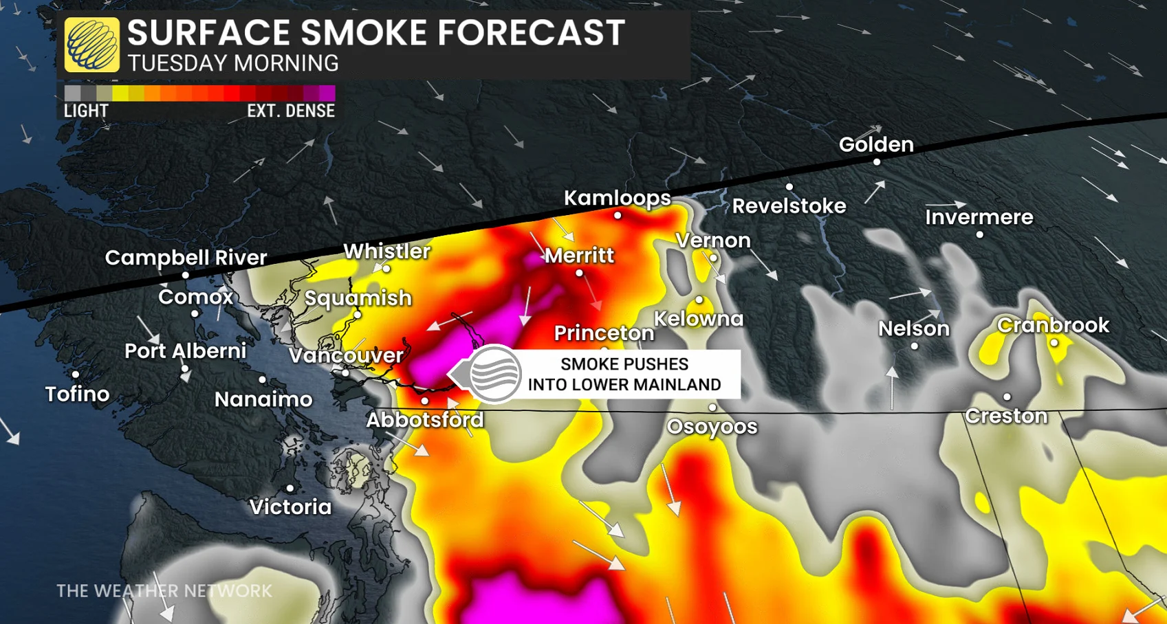 B.C. surface smoke forecast Tuesday morning