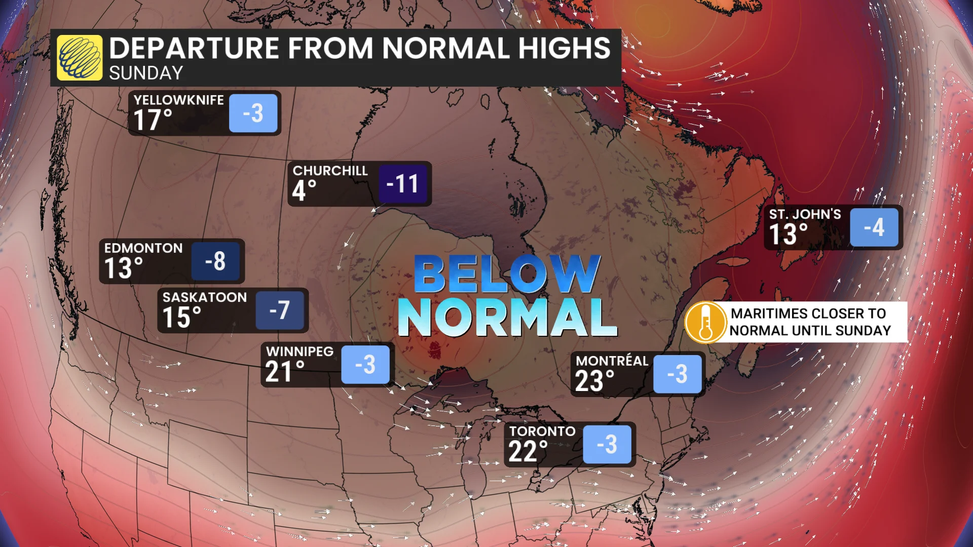 Departure from Normal Highs Sunday
