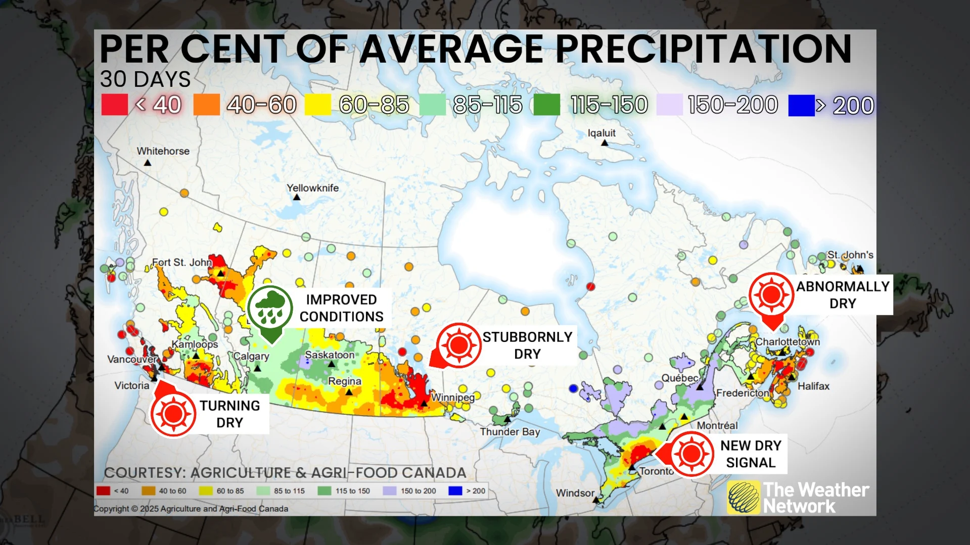 Per cent of average precipitation in Canada