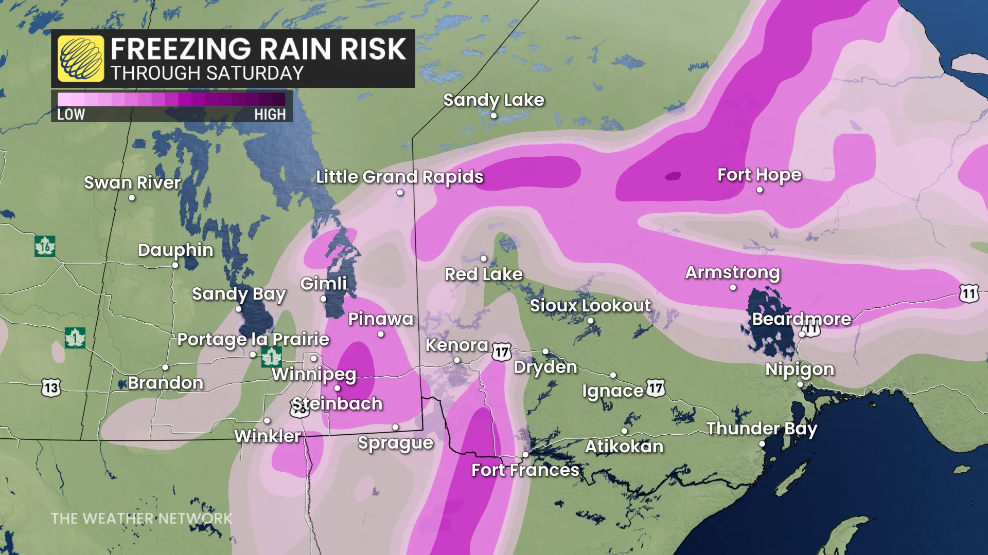 Baron - Freezing rain risk Saturday Manitoba Northern Ontario - Mar14