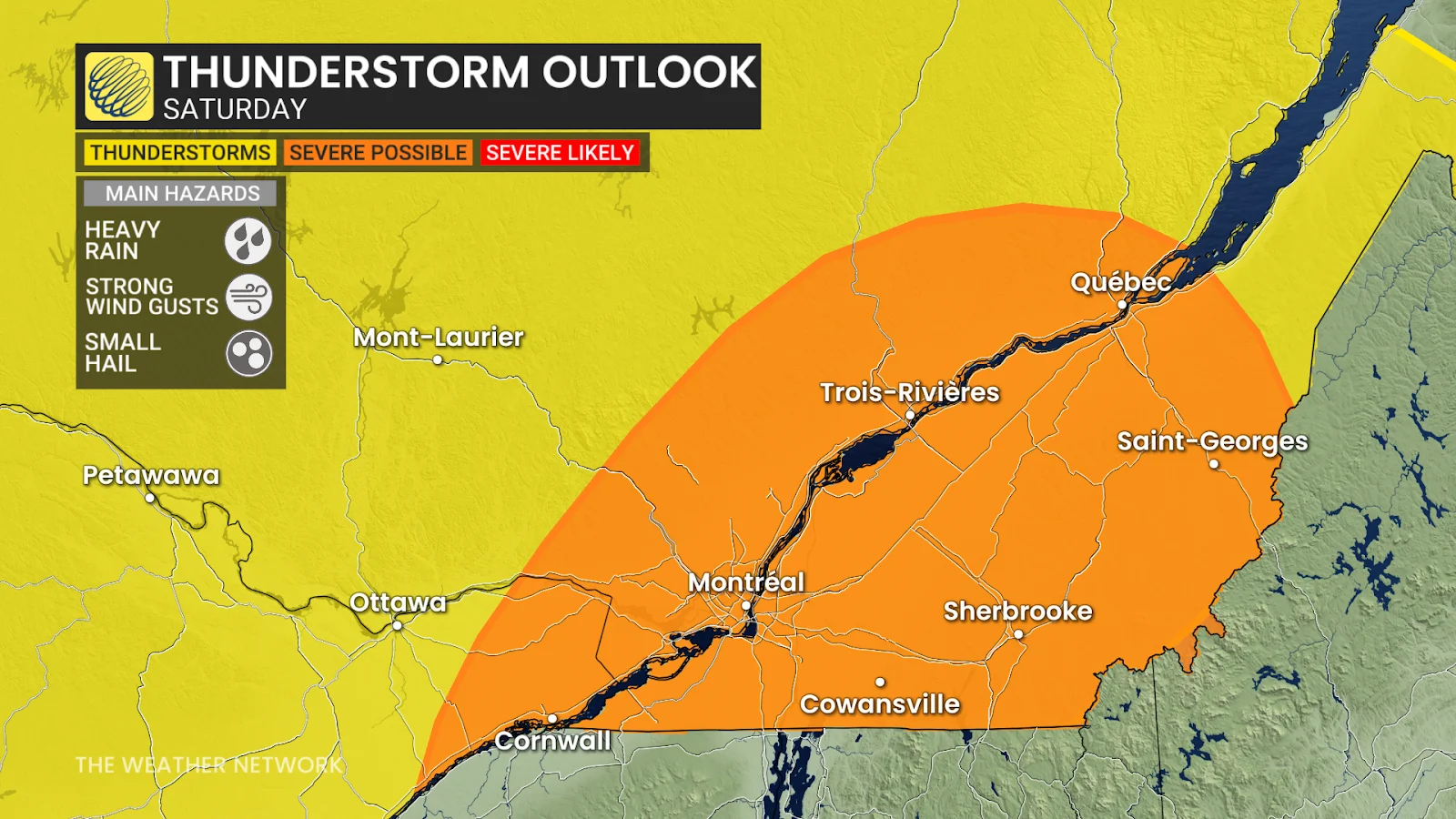 Southern Quebec, Montreal Saturday thunderstorm risk - May 16, 2025