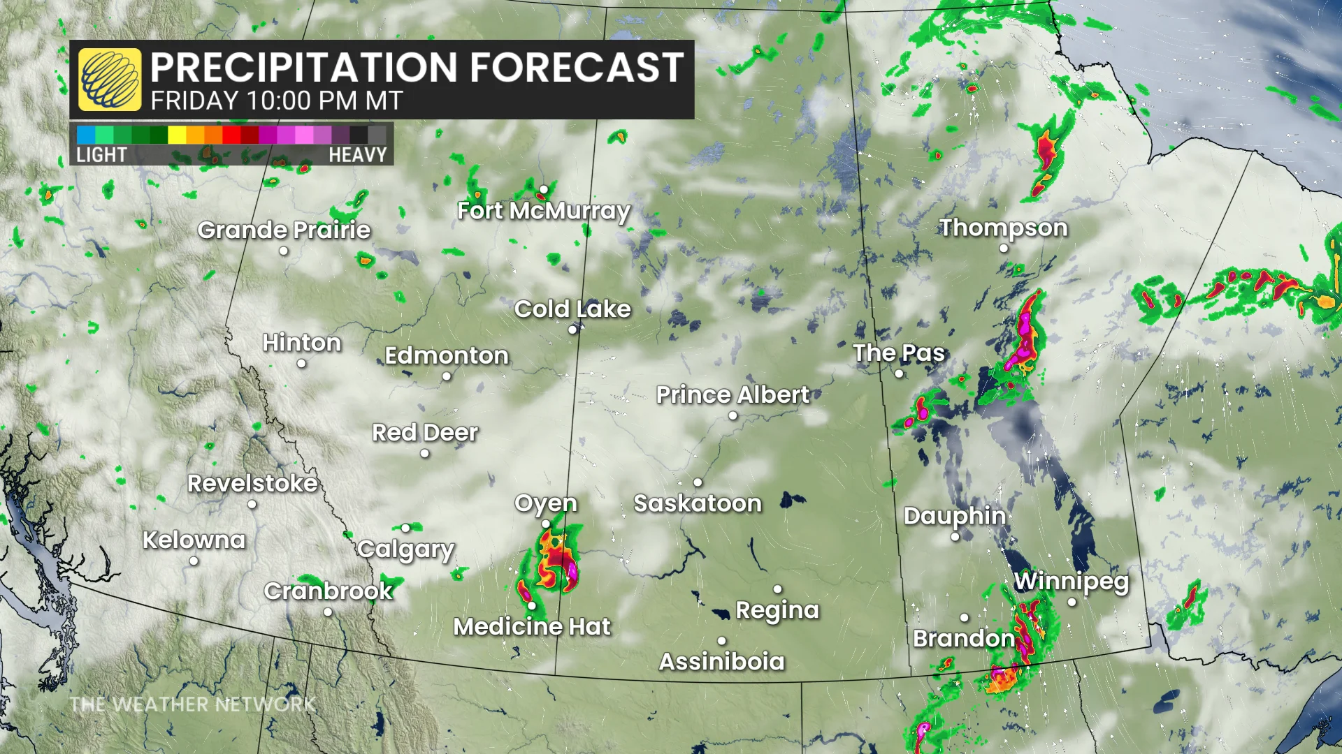 Baron - Friday evening precipitation 10 pm Prairies - July 25