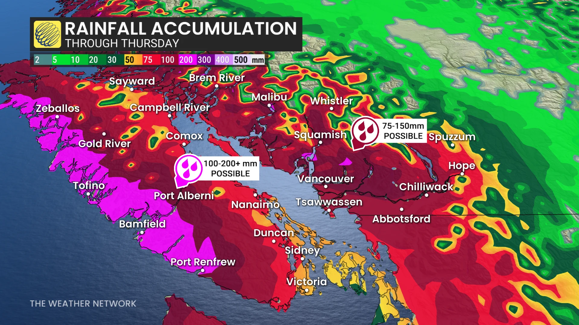 BC Rainfall Outlook Through Thursday
