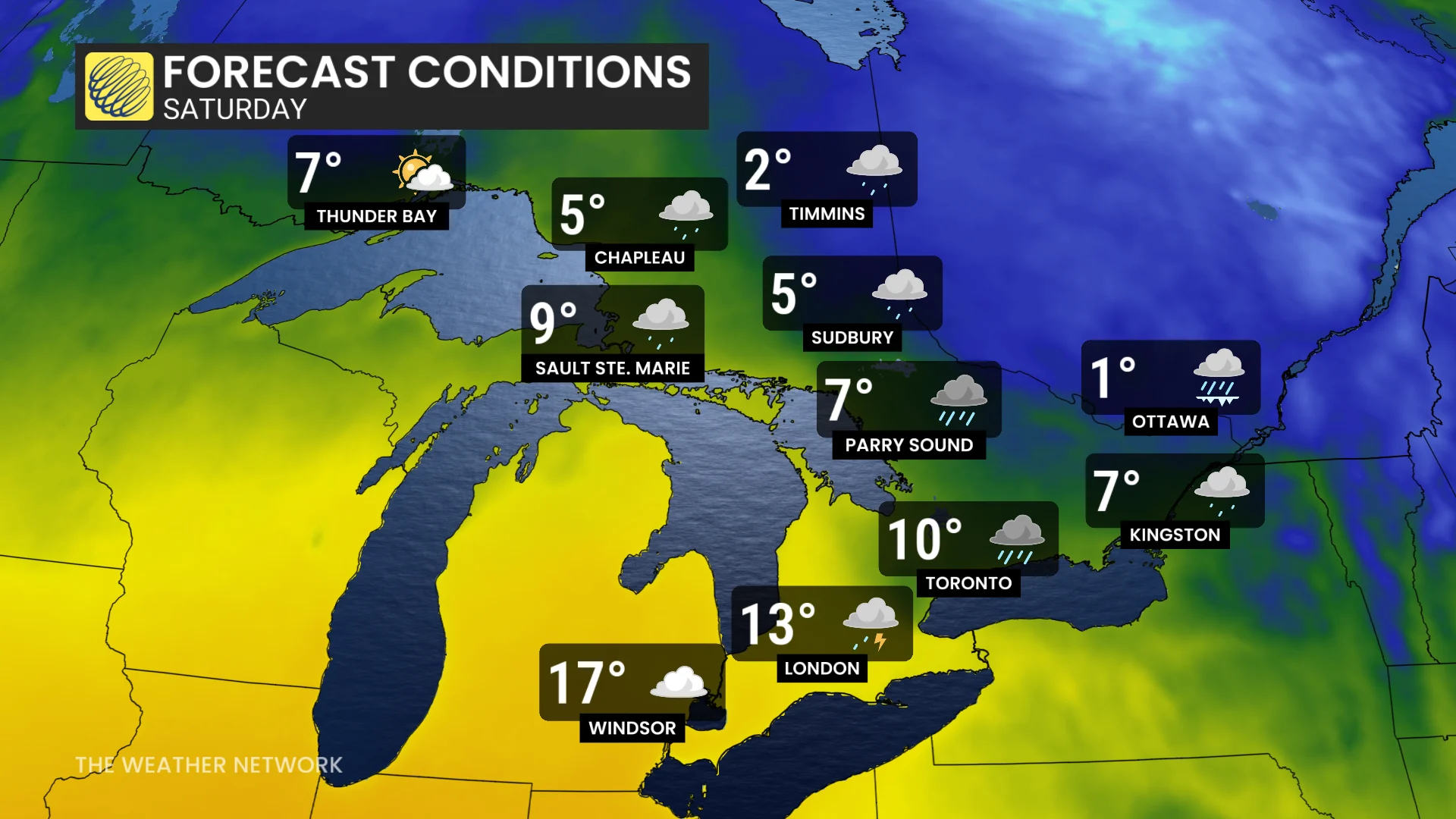 Southern Ontario temperatures Saturday