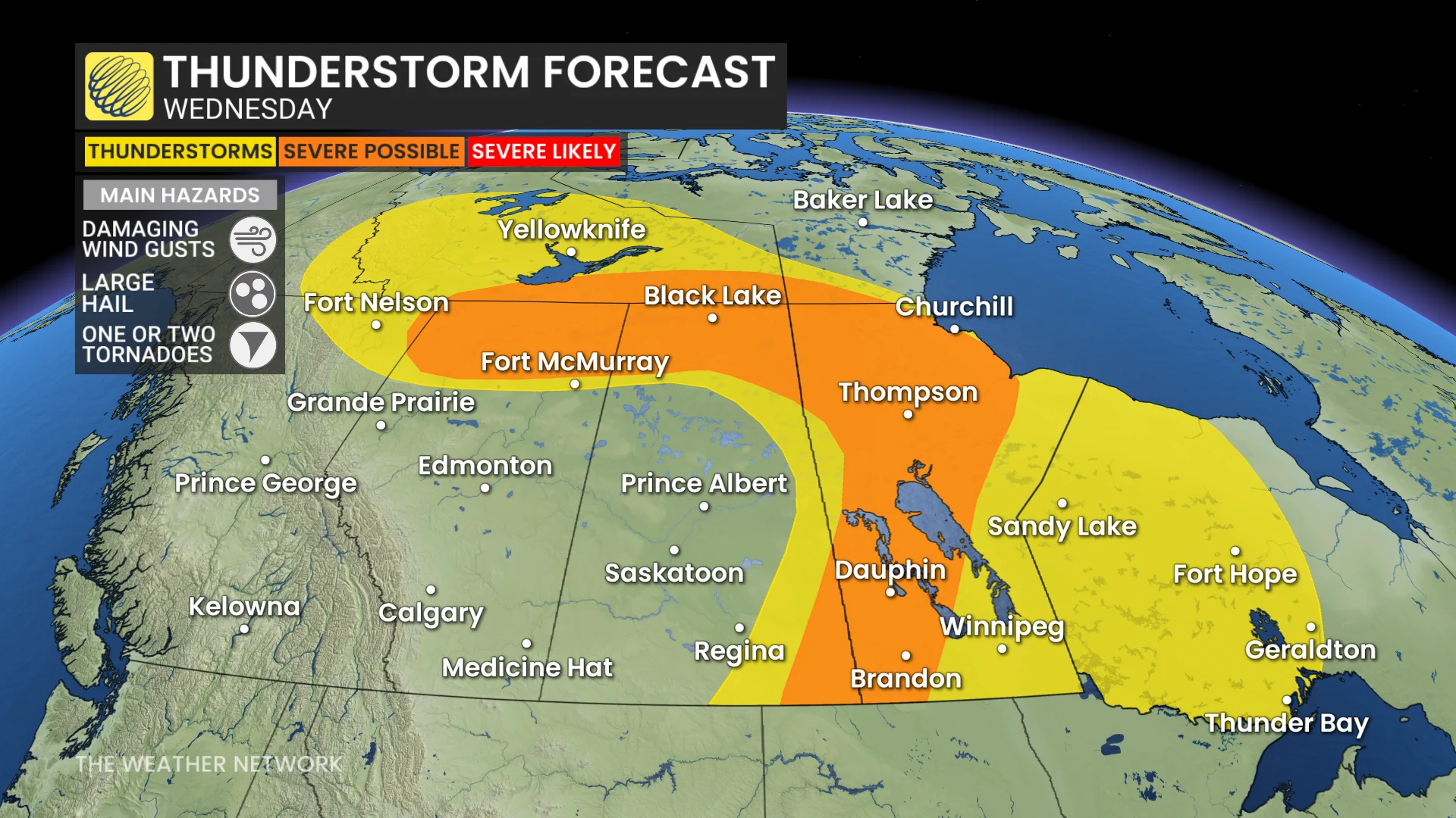 Prairies storm risk map Wednesday