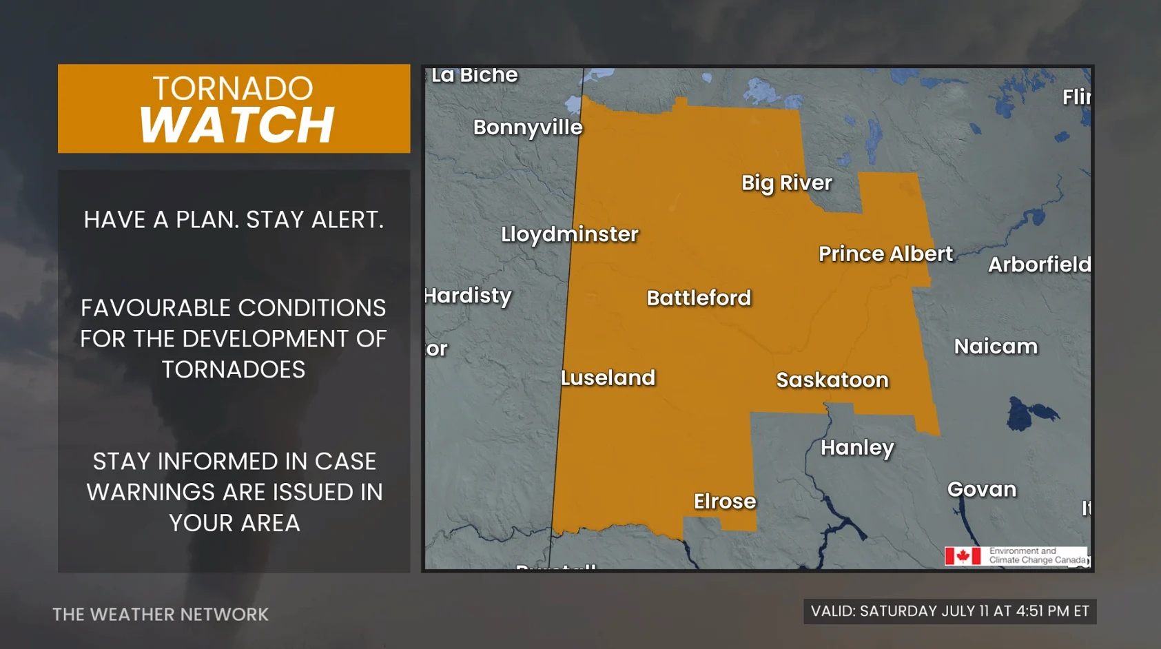Tornado Watch Saskatchewan July 11 2026
