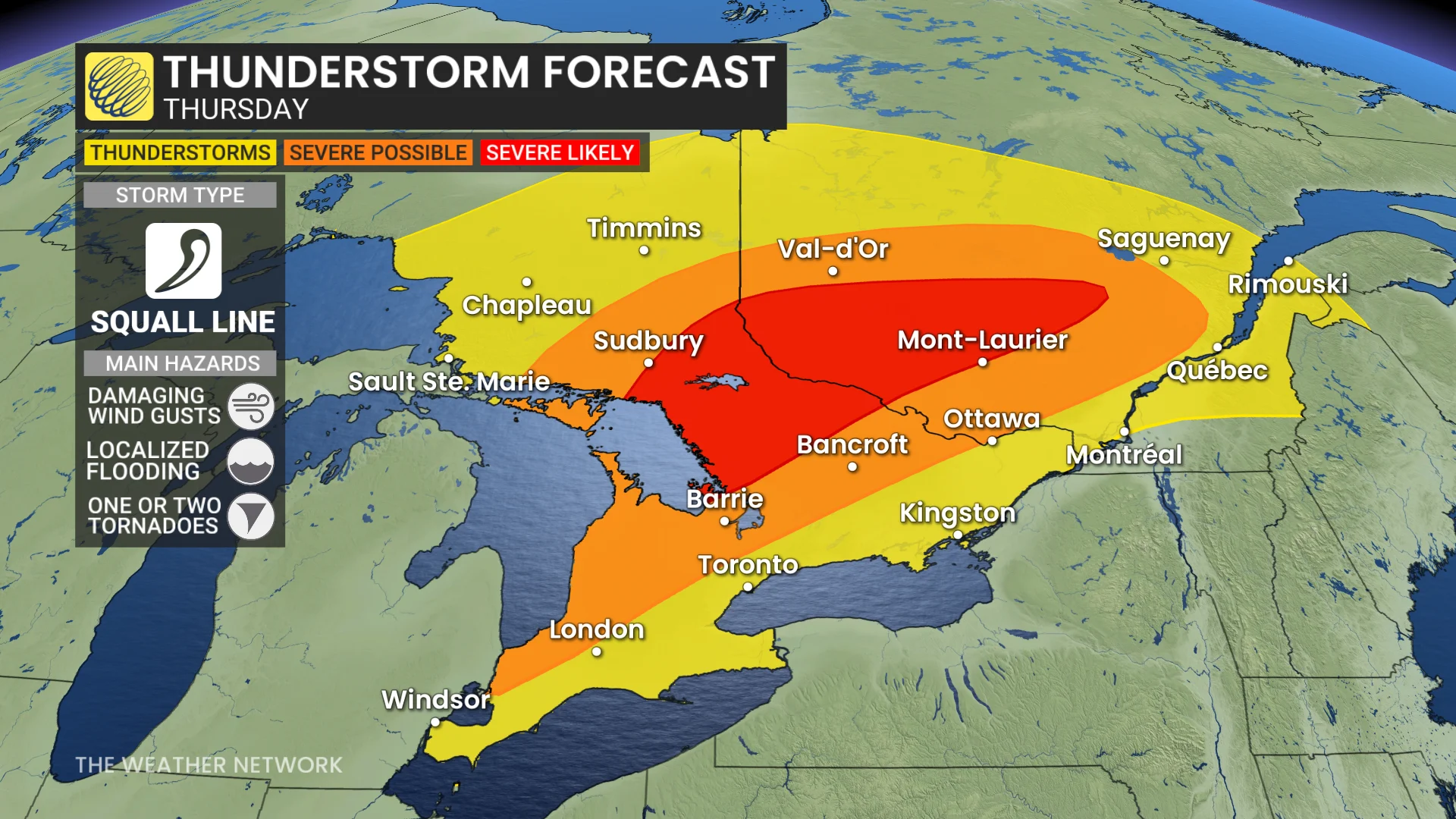 Ontario and Quebec storm risk Thursday