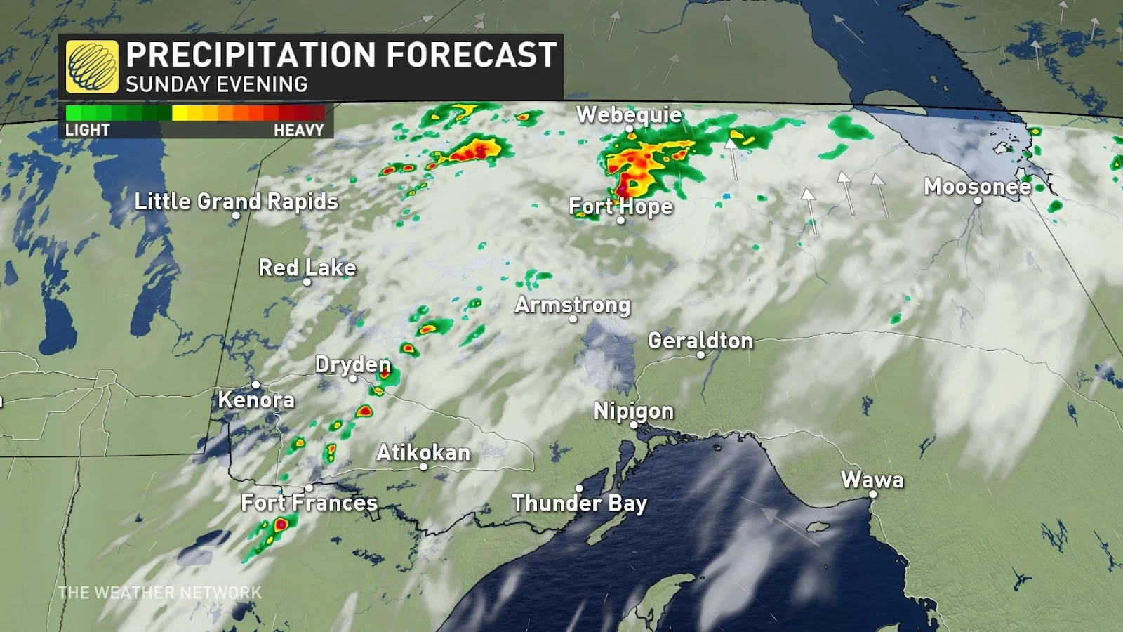Northwestern Ontario Sunday evening precipitation and storm forecast Sept 15 2024