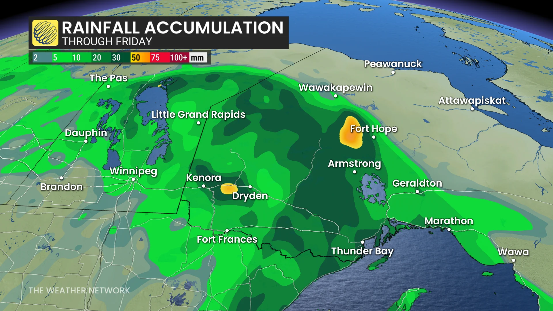 Prairies rainfall map through Friday