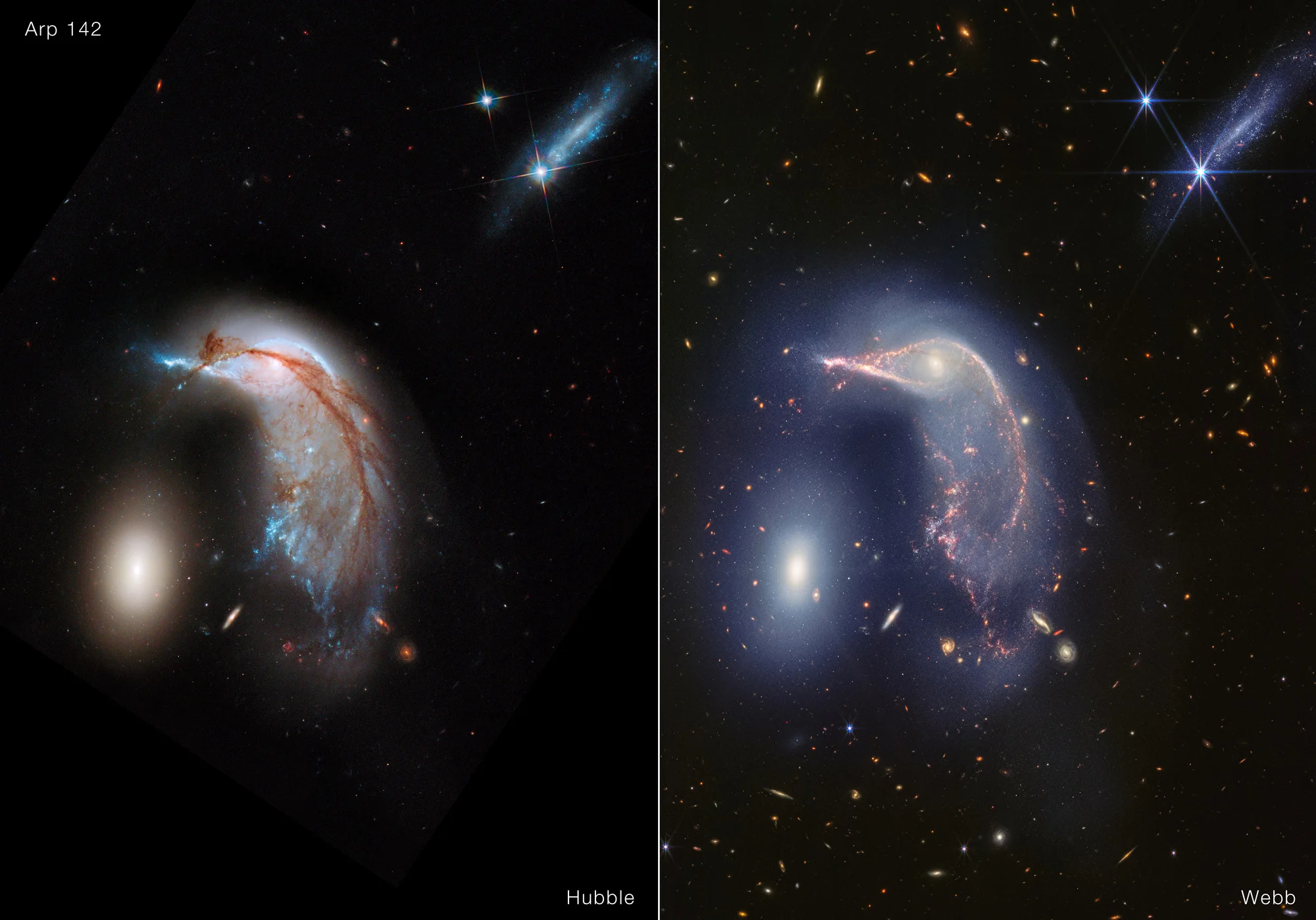 Arp142-Hubble-Webb-Comparison