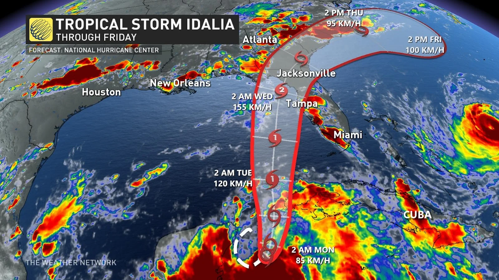 Idalia tracking path unblurred Aug 28