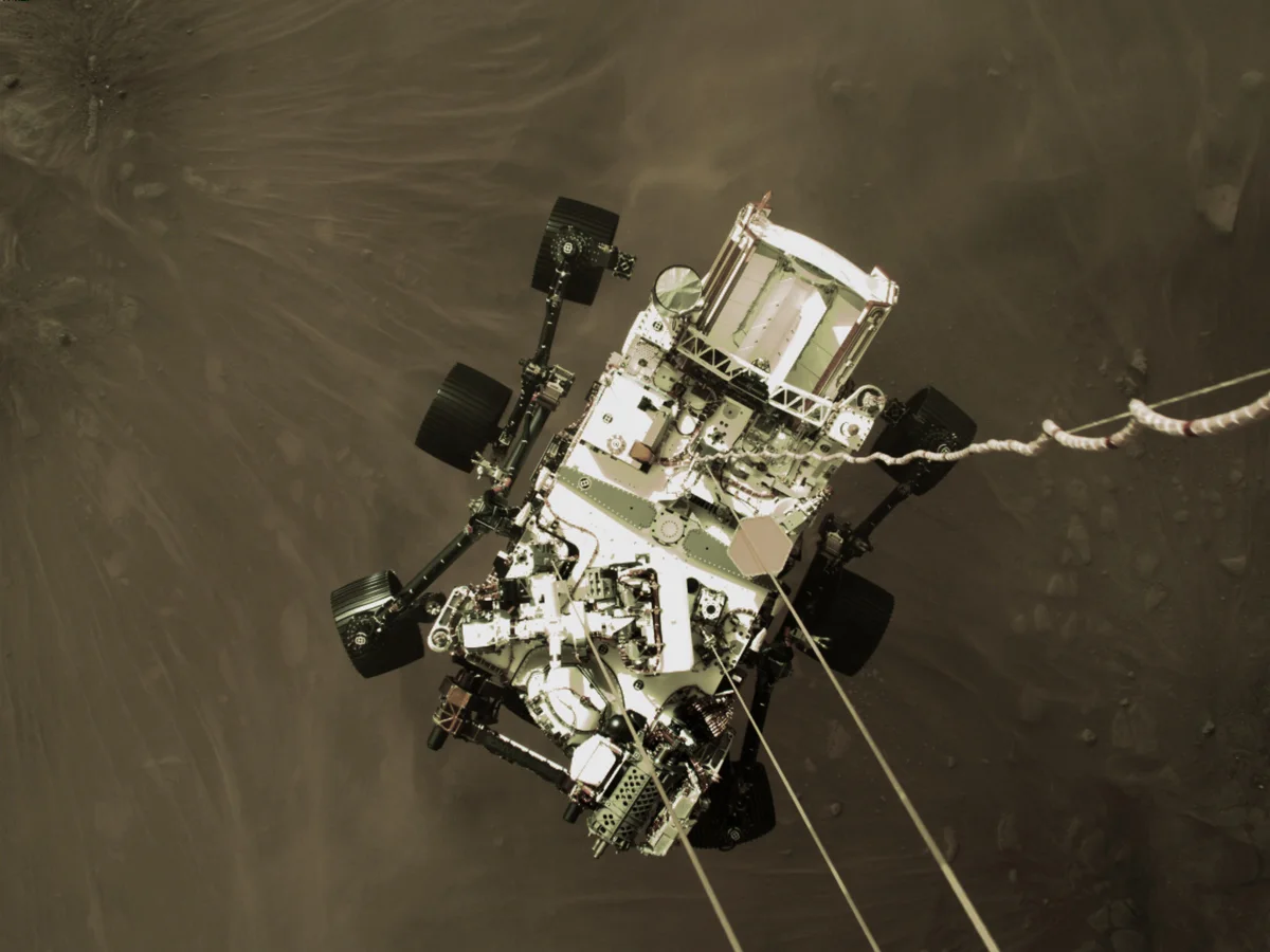 Perseverance rover drop Skycrane NASA JPL-Caltech