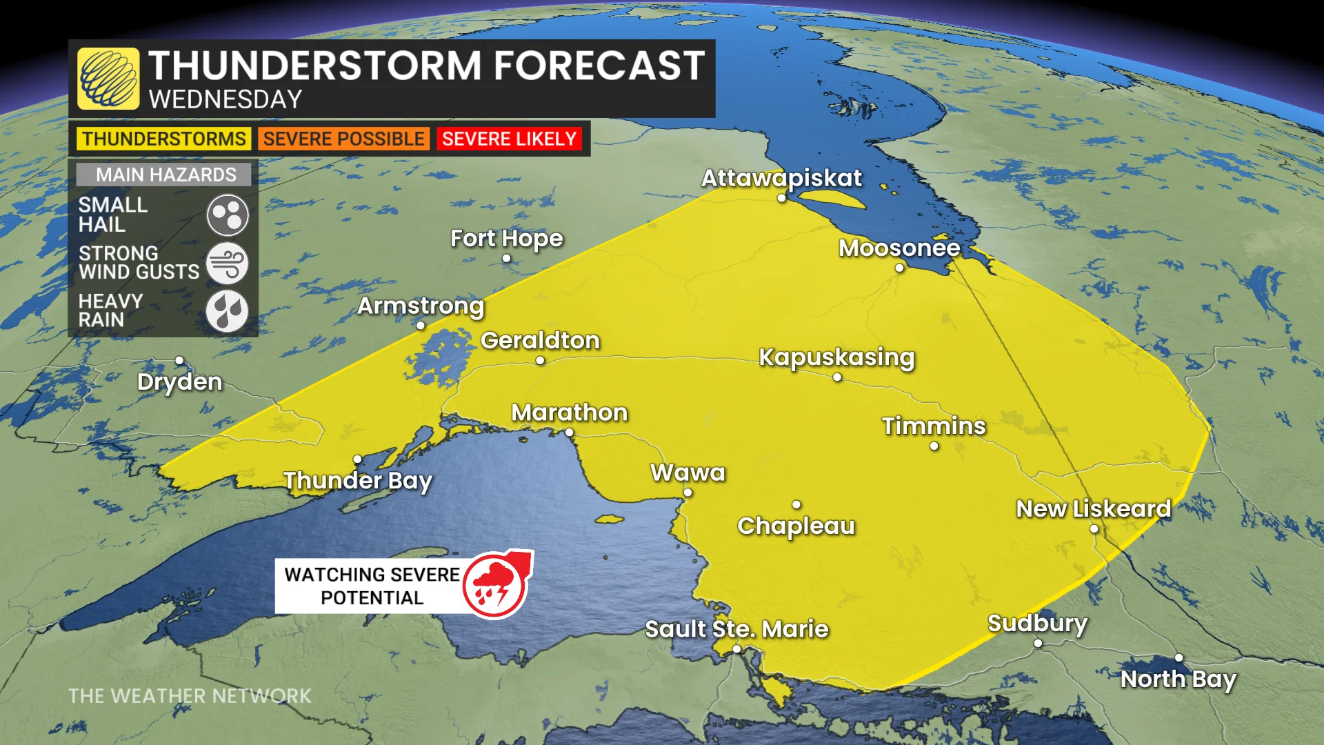 Northwestern Ontario storm risk map Wednesday