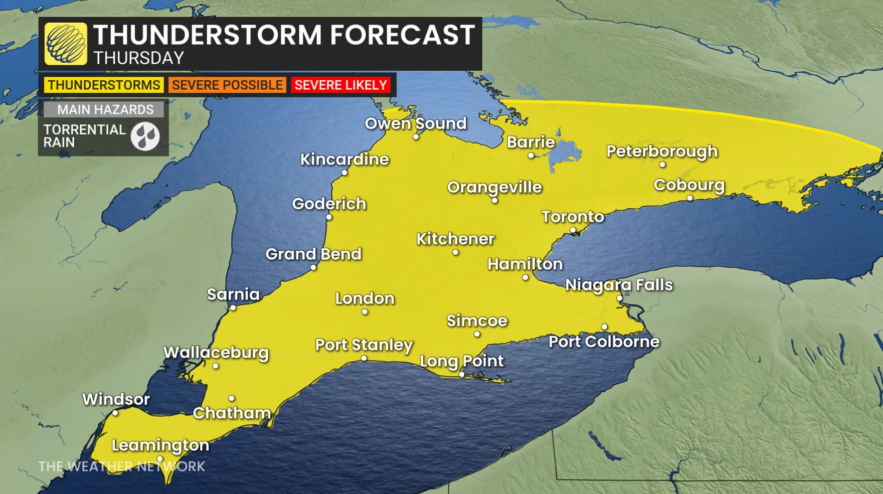 Ontario storm risk map Thursday