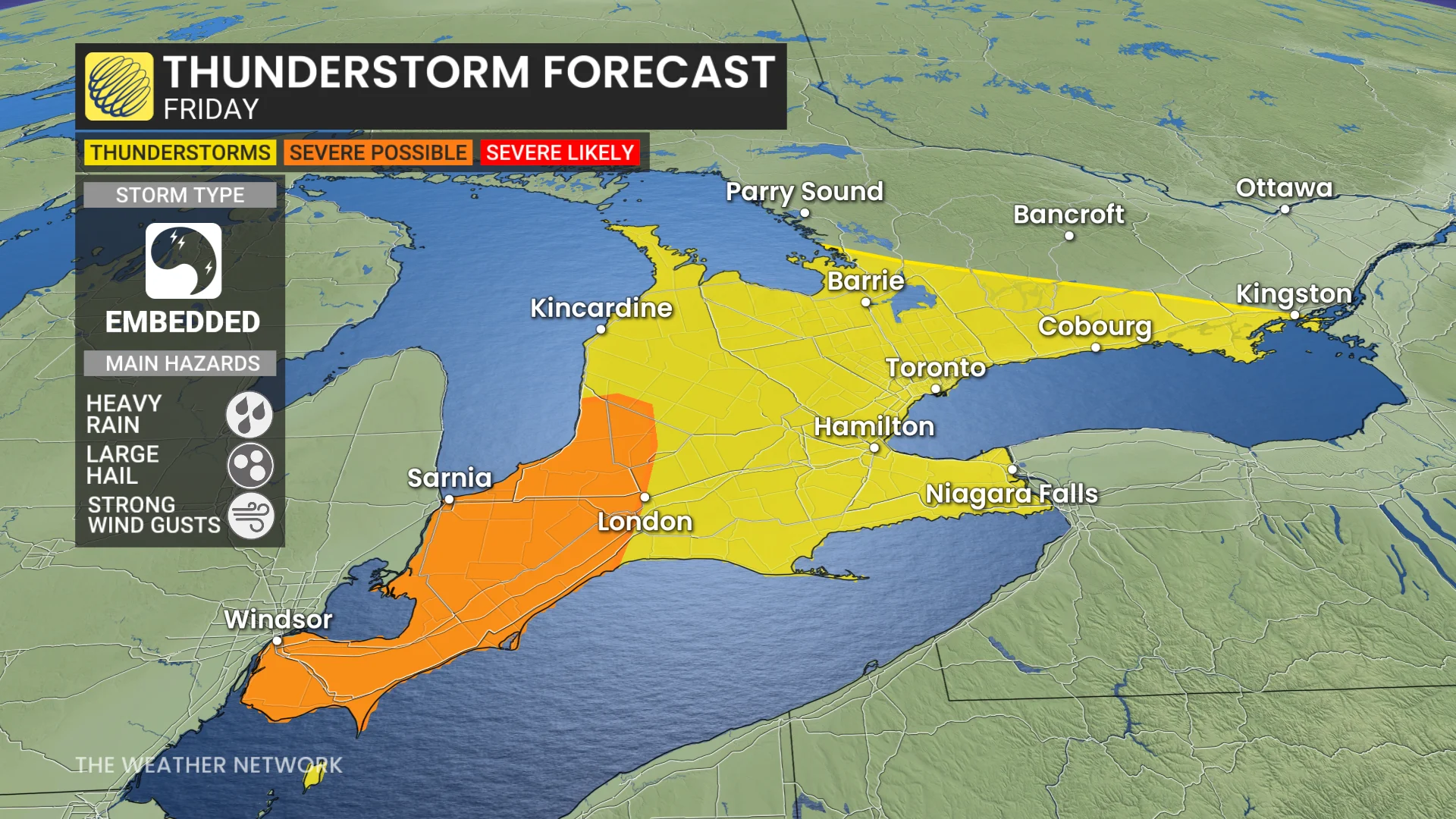 Ontario storm risk map Friday