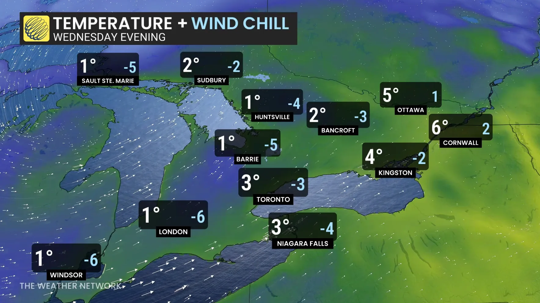 Ontario Wednesday evening temperatures