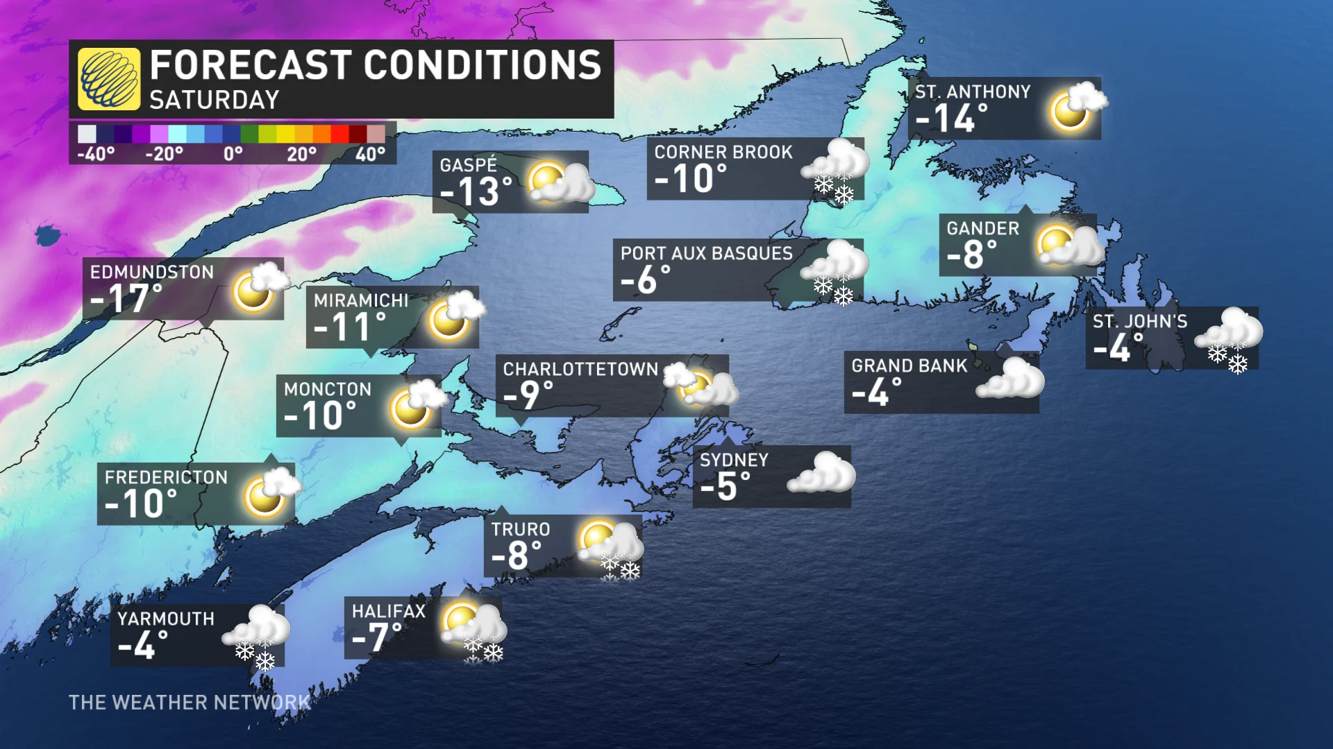 Baron - Atlantic Canada Saturday temperatures - Jan31