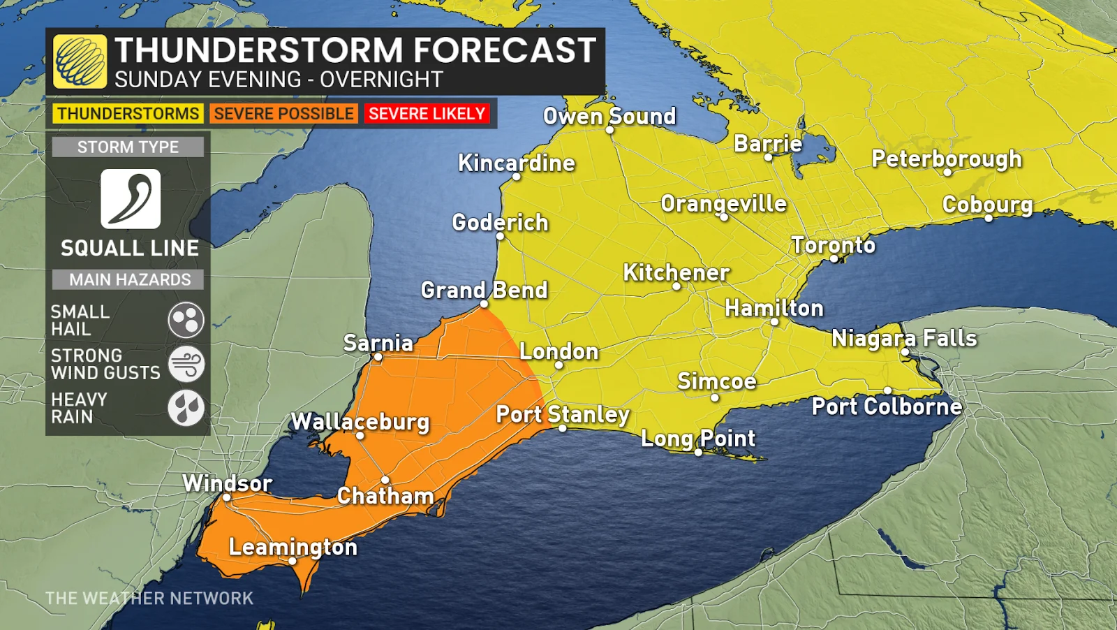 Southern Ontario Sunday night thunderstorm risk - March 29, 2025