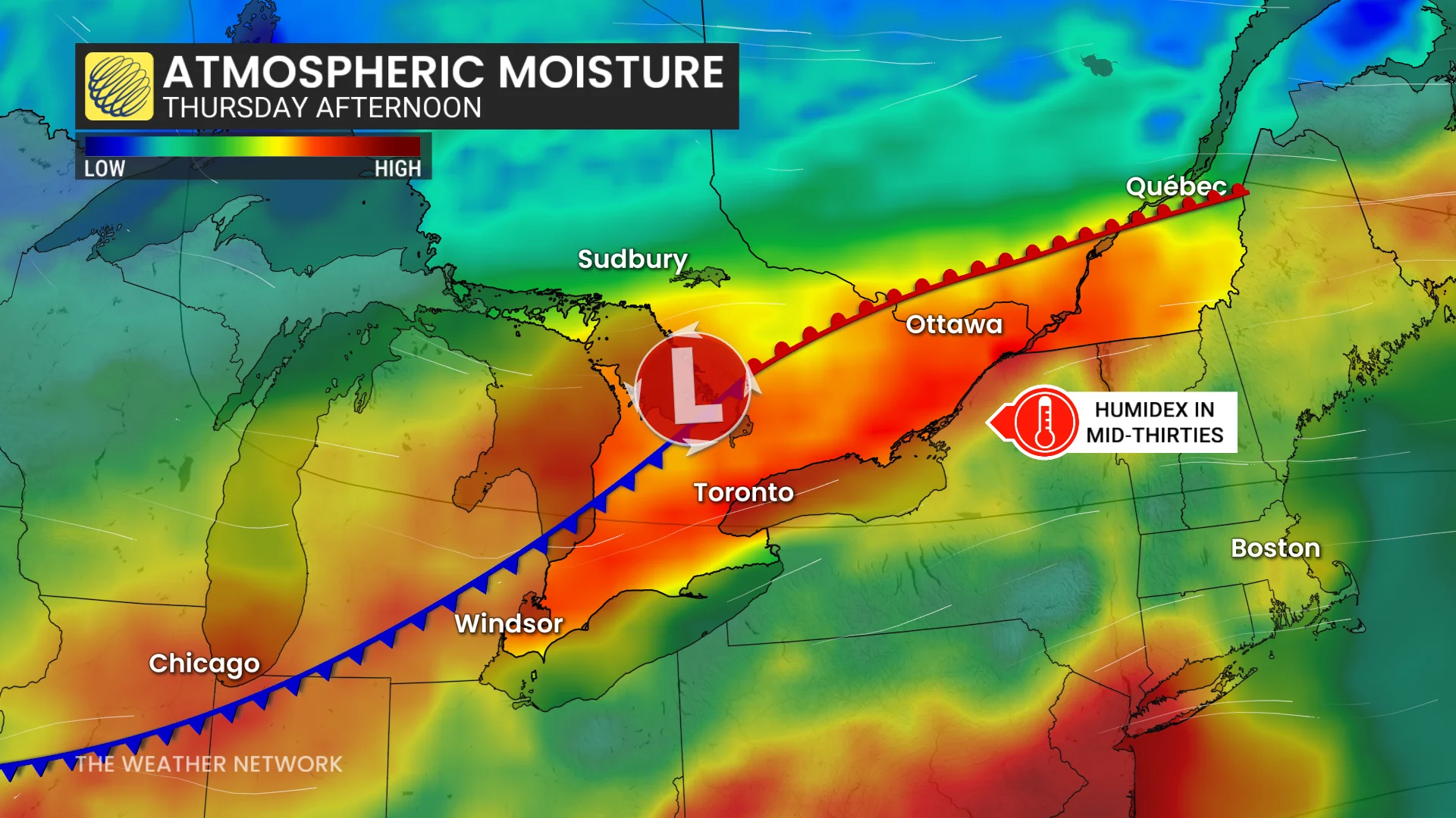 Baron - Ontario atmospheric moisture Thursday afternoon - July 9