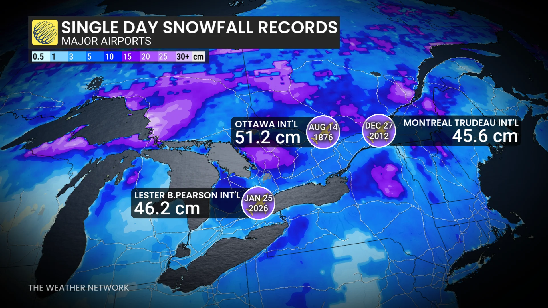 Baron - Single day snowfall reports