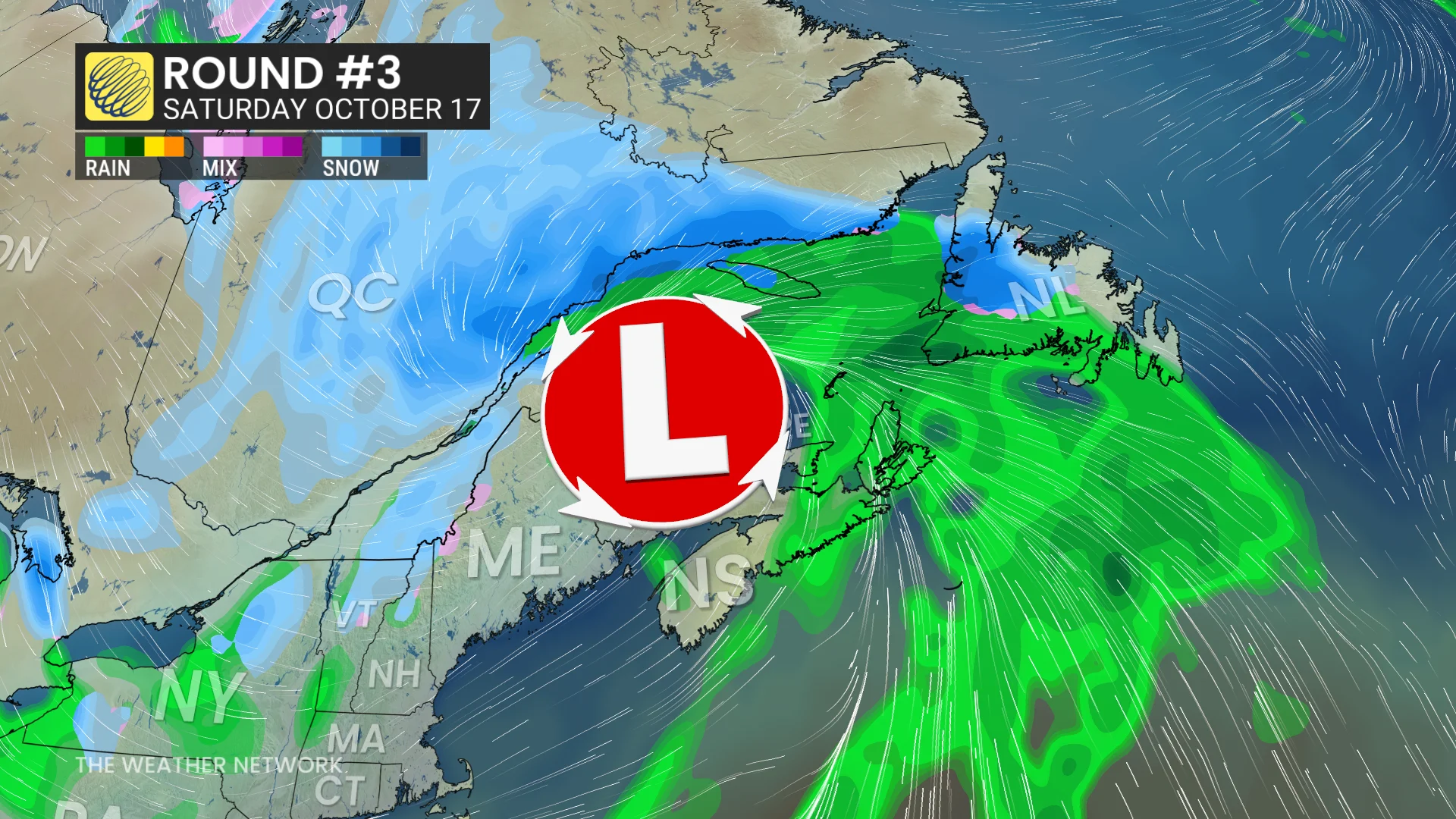 Atlantic Canada Saturday forecast rain and snow - Oct. 12, 2026