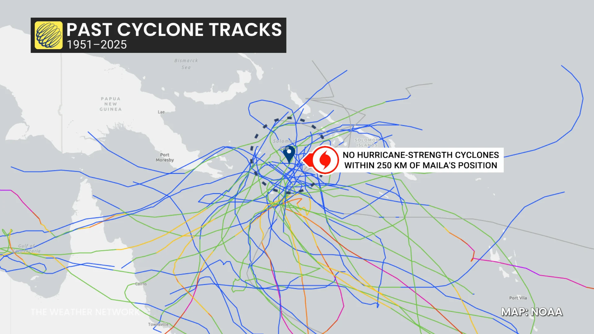 Cyclone Tracks Solomon Sea