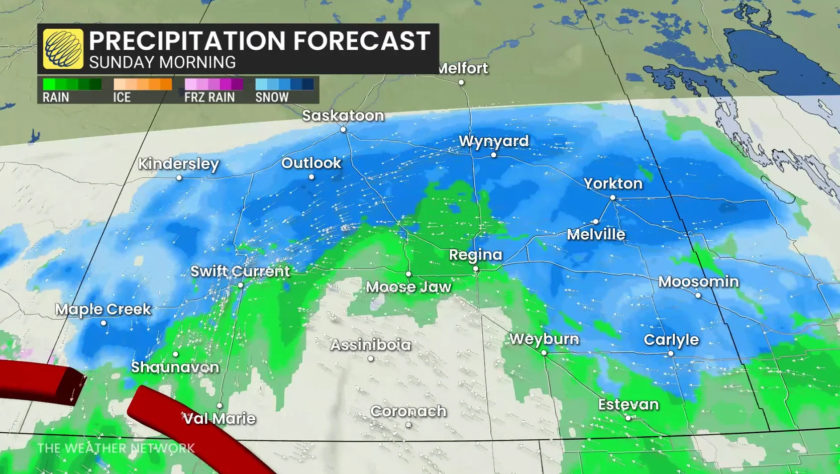 Saskatchewan precipitation forecast Sunday morning